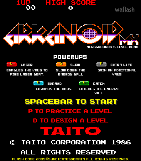 알카노이드 (Arkanoid) - 벽돌깨기 게임 화면 2