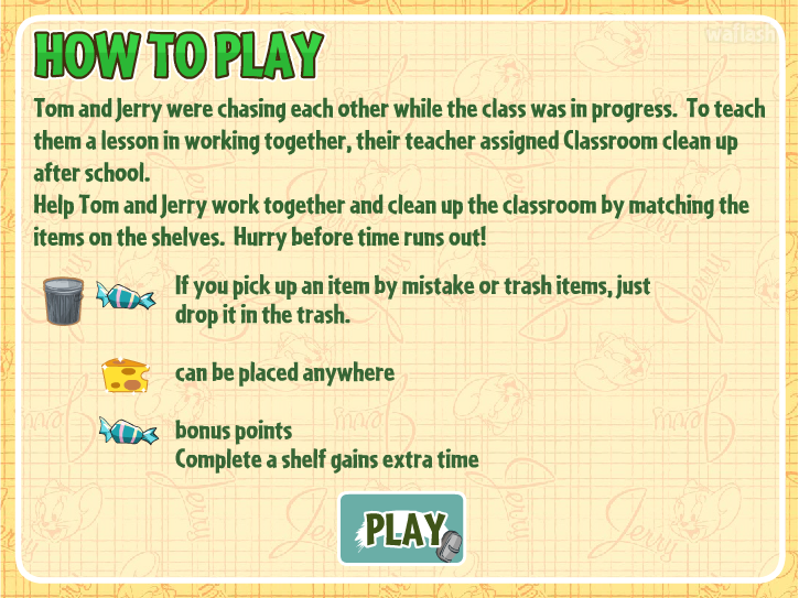 톰과 제리 클래스룸 클린업 (Tom and Jerry - ClassRoom Clean Up) 게임 화면 1