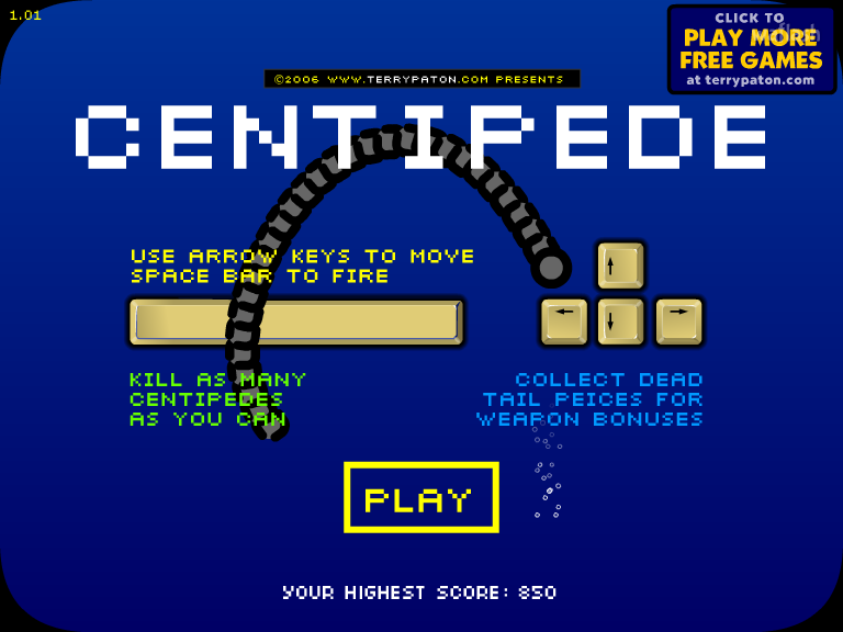 센티피드 (Centipede) 게임 화면 1