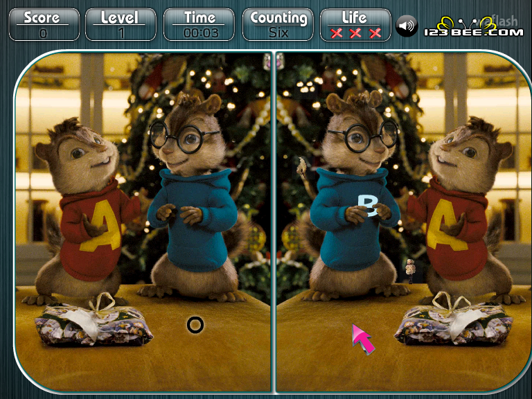앨빈과 슈퍼밴드 틀린그림찾기 (Alvin and the Chipmunks - Spot the Differences) 게임 화면 2