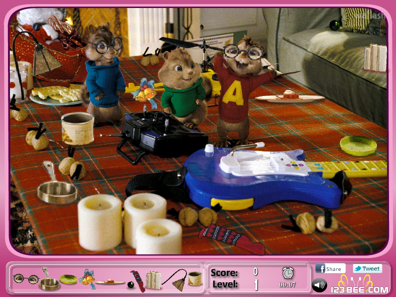 앨빈과 슈퍼밴드 숨은그림찾기 (Alvin and the Chipmunks - Hidden Objects) 게임 화면 2