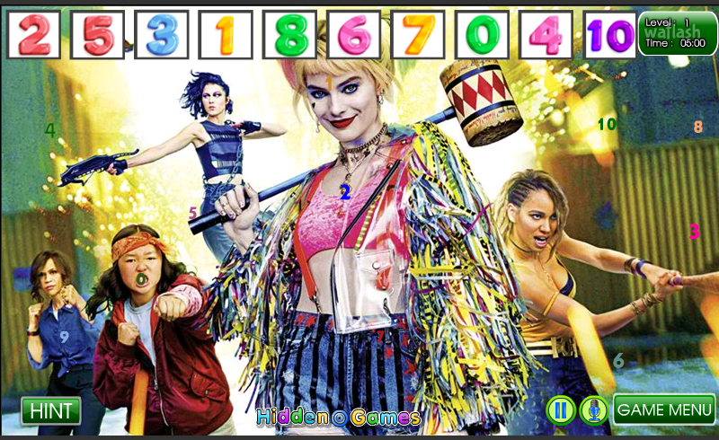 HiddenOGames 숨은숫자찾기 - Harley Quinn Birds of Prey 게임 화면 2